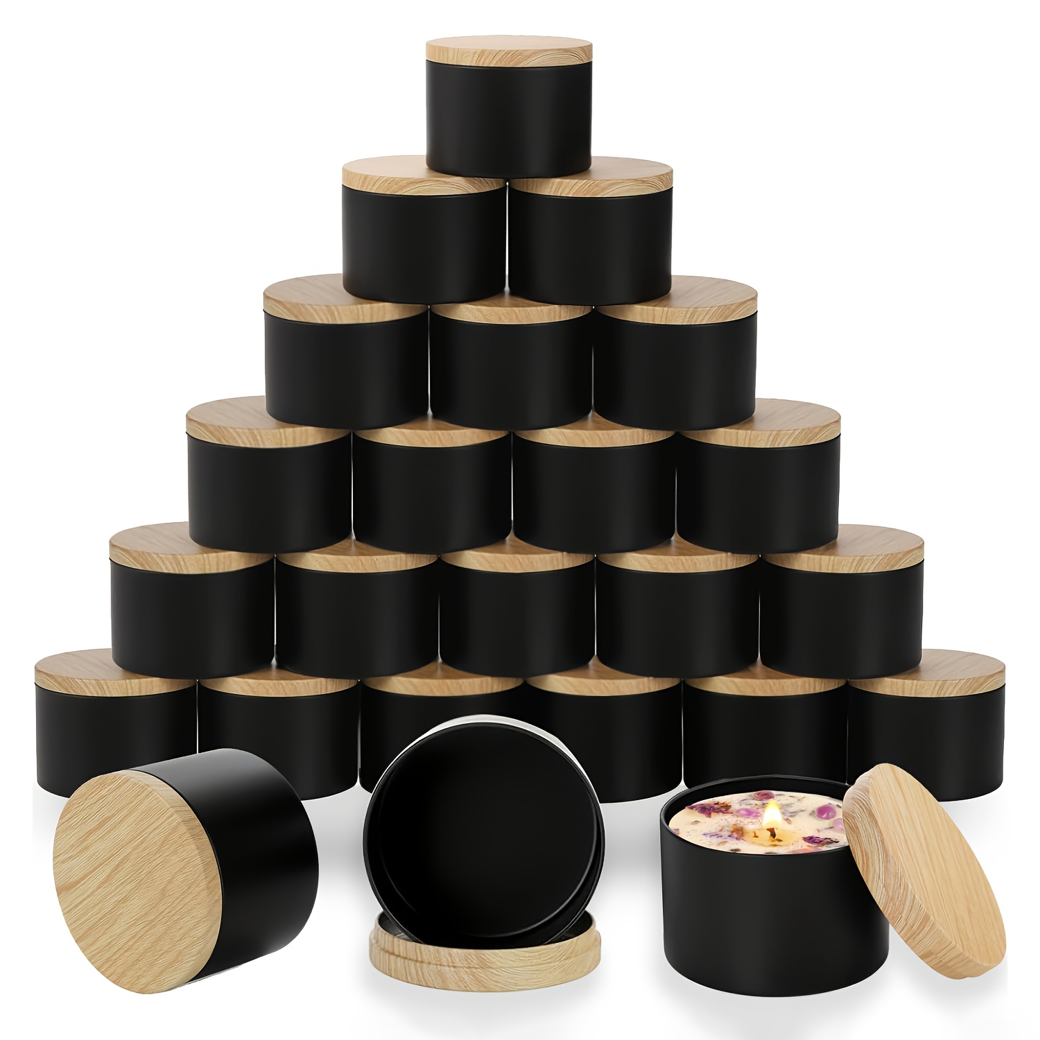 Candle Making Kit For Kids - أوعية شموع سوداء بأغطية خشبية. 10/12/16