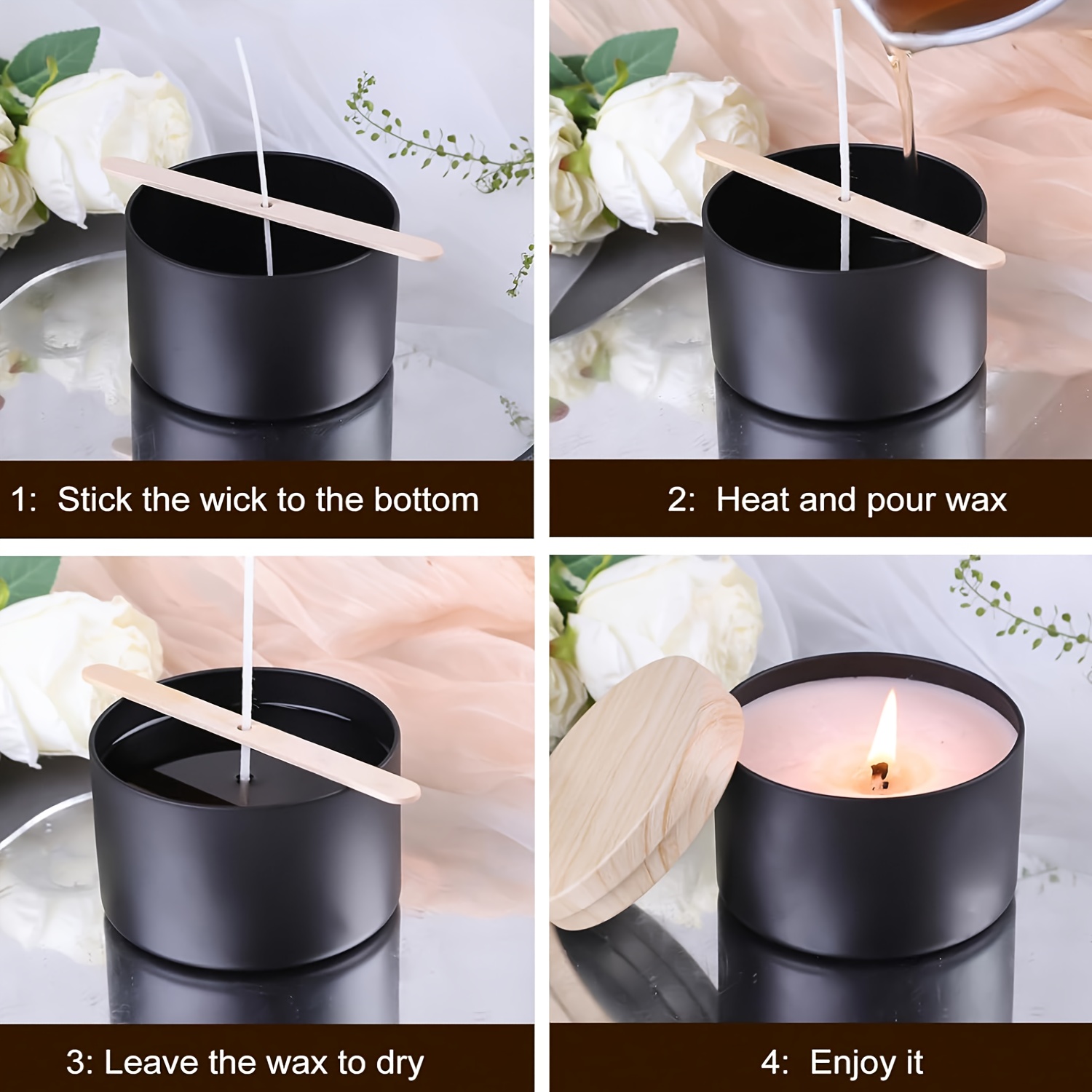أوعية شموع سوداء بأغطية خشبية. - مراجعة Candle Making Kit For Kids وسعره